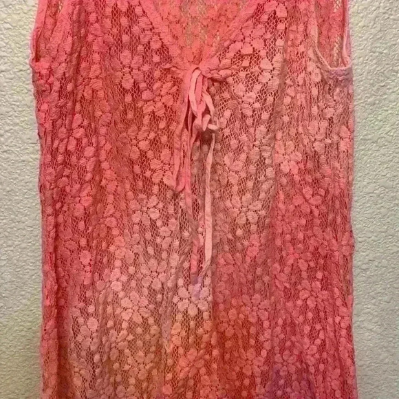 Raya Sun pink Ombre crochet lace top sz M beachy resortwear summer sheer festiva - Picture 4 of 8